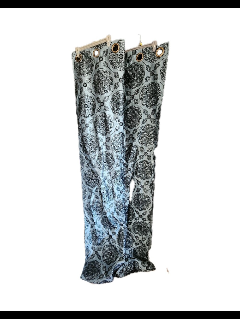 Elegant Blue & Black Mandala Grommet Curtain Panels (Set of 2)